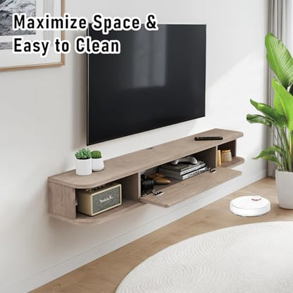 Floating TV Shelf, 55'' Wall Mounted TV Cabinet, Floating Shelves with Door, view 4