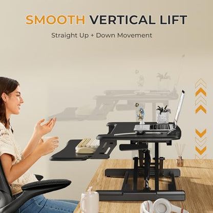Standing Desk Converter, 32" Height Adjustable Desk Riser, Black, view 7