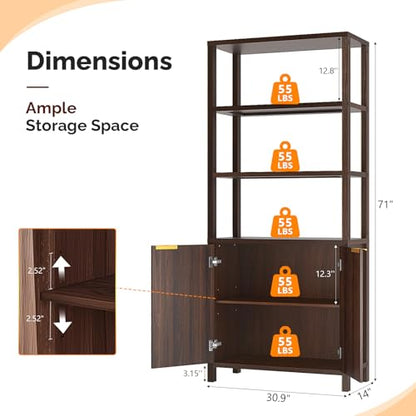 Bookcase with Fluted Doors, 71" Wood Storage Cabinet with Adjustable Shelves, view 3