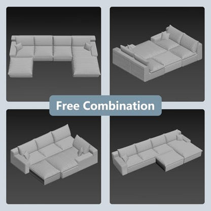136" Cloud Sectional Couch with U-Shaped Chaise, view 7