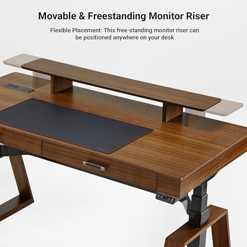 63" Standing Desk with Drawers, App Controlled Adjustable Desk, Executive Sit Stand Desk, Modern Home Office Computer Desk with Monitor Stand, Golden Walnut