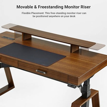 63" Standing Desk with Drawers, App Controlled Adjustable Desk, Executive Sit Stand Desk, Modern Home Office Computer Desk with Monitor Stand, Golden Walnut