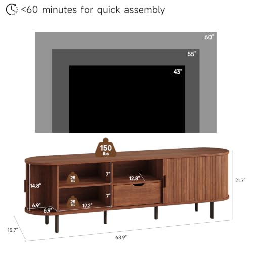 TV Stand with Power Outlet, Fluted Wood, view 3