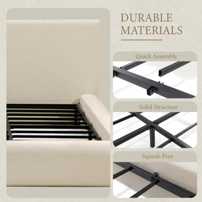 Queen Cloud Bed Frame, Upholstered Platform Bed Frame with Headboard, view 5