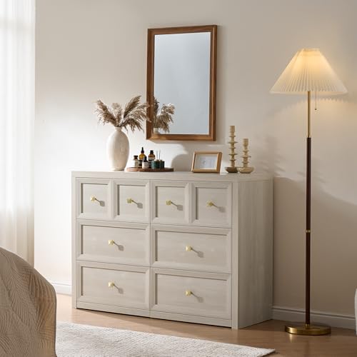3 Piece Bedroom Set - Includes 6 Drawer Dresser and 3 Drawer King Size Nightstands Set of 2 with Charging Station, 3 Piece Farmhouse Dresser and Nightstand Sets,Grey White