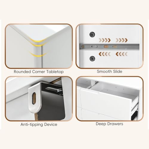 High-Gloss 9 Drawers Dresser with Charging Station & LED Lights,White, view 6