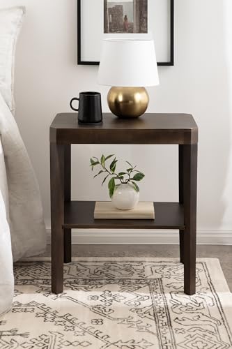 Talcott Modern Rectangle Wood Side Table; 22 x 14 x 26; Dark Brown; Transitional Decorative Two-Tier End Table for Use as a Bedroom Nightstand or Living Room Accent