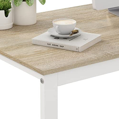 Home Office Computer Desk Corner Desk with 3 Drawers and 2 Shelves, 54 Inch Large L-Shaped Study Writing Table with Storage Cabinet - Walnut and White