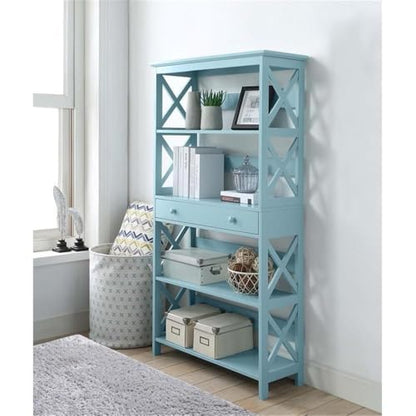 Oxford 5 Tier Bookcase with Drawer, Sea Foam