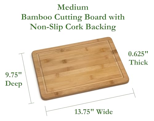 Bamboo Wood Kitchen Cutting and Serving Board with Non-Slip Cork Backing, Medium, view 3