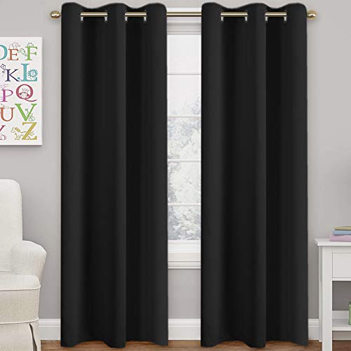 Black Blackout Curtain Blinds Blackout Curtains for Bedroom 84 inches Long Solid Thermal Insulated Window Treatment Blackout Drapes/Draperies for Living Room (2 Panels,42W x 84L,Black)