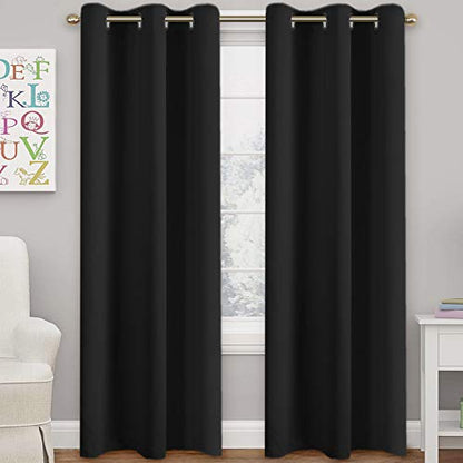 Black Blackout Curtain Blinds Blackout Curtains for Bedroom 84 inches Long Solid Thermal Insulated Window Treatment Blackout Drapes/Draperies for Living Room (2 Panels,42W x 84L,Black)