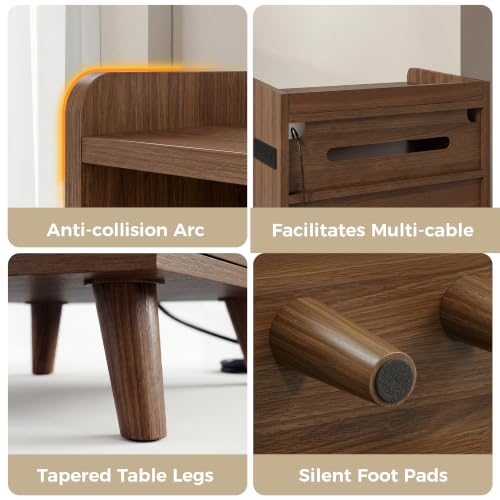 Record Player Stand with Power Outlets, Vinyl Storage Cabinet,Brown, view 7