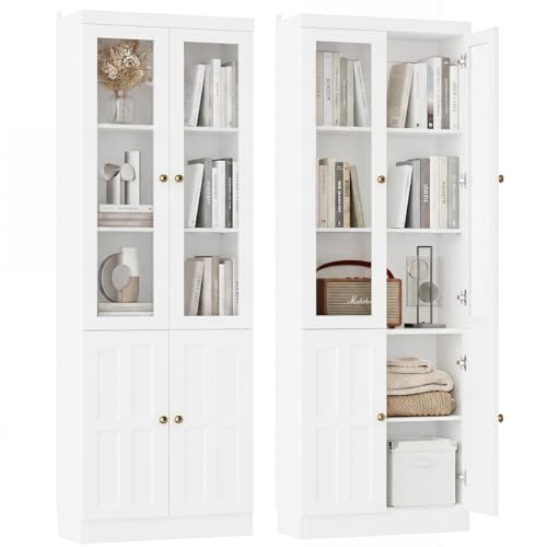 80" Bookshelf with Glass Doors and Adjustable Shelves, Set of 2, view 4