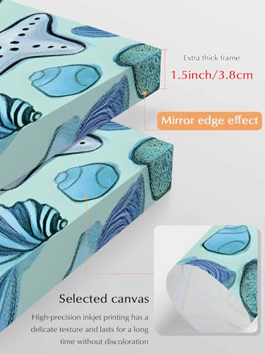 NuYeBiofx Ocean Shell Conch Cartoon Style Canvas Wall Art Prints,40"x28" Framed Picture Artwork Blue Printed Canvas Oil Painting for Living Room Bedroom Office,Ready to Hang