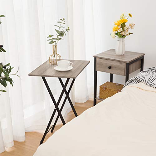 Folding TV Tray Tables, Set of 2 Side Table for Small Space, Industrial Snack Tables for Eating at Couch, Stable Metal Frame, Easy Assembly, Space Saving, Greige and Black BG25BZ01