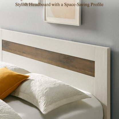 King Bed Frame with Headboard and Footboard Storage Bench,Antique White, view 6