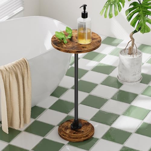 Small Side Table, Round Drink Table, Sofa End Table for Living Room, Coffee Tables for Bedroom, Rustic Brown