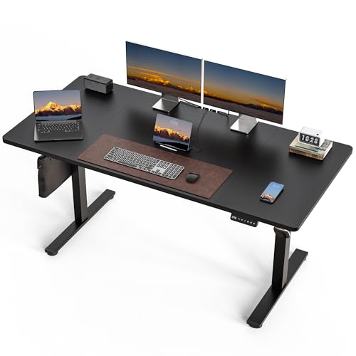 Electric Standing Desk, 63 x 30 Inch Extra Large Desktop, Adjustable Height Sit Stand Desk, Home Office Workstation for Dual & Triple Monitor, Classic Black