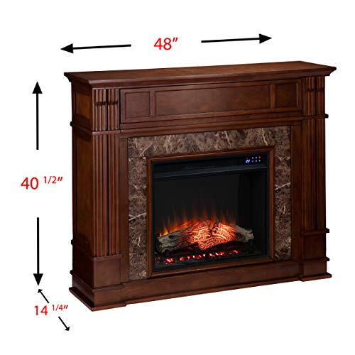 Highgate Media Touch Screen Electric Fireplace - Transitional Design, Brown Glass and Wood - Ideal for Living Room, Bedroom (FR9321)