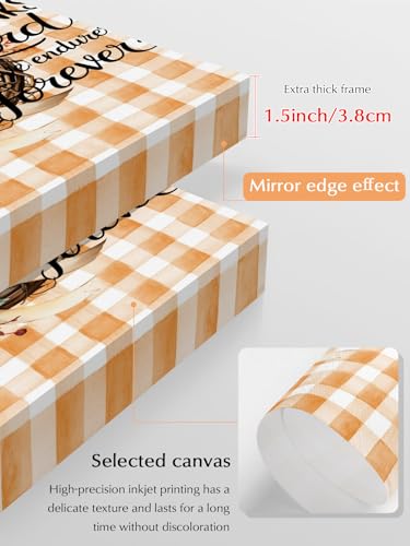 NuYeBiofx Autumn Sunflower Wreath Watercolor Canvas Wall Art Prints,40"x28" Framed Picture Artwork Orange Buffalo Plaid Printed Canvas Oil Painting for Living Room Bedroom Office,Ready to Hang