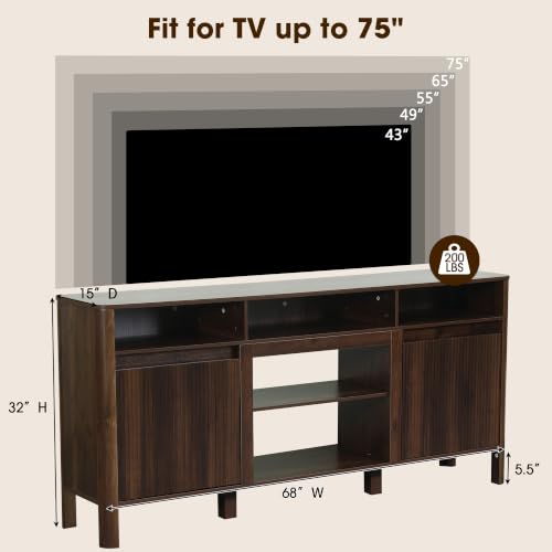 68" Mid Century Modern TV Stands for Living Room, Fulted TV Stand, view 3