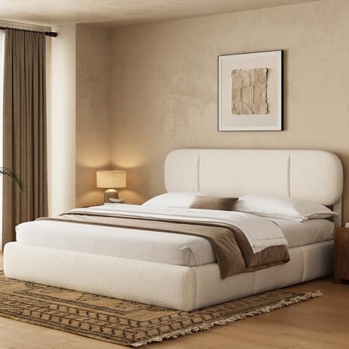 King Size Cloud Bed Frame with LED & 4 Drawers, Beige, view 2