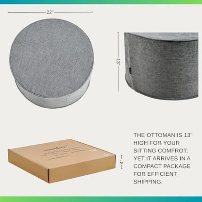 Large 22" Footrest Ottoman Sitting Pouf Extra Firm (Gray) | Extra Seating for Living Room, Bedroom, Playroom, High Density Foam Filling Foot Rest, Side Table, Home College Dorm Décor