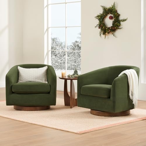 CHITA Swivel Accent Chair, FSC Wood Frame, Fully Assembled, Forest Green