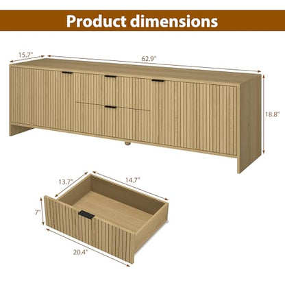 Fluted TV Stand for TVs up to 70", Modern TV Console with 2 Drawers, view 3