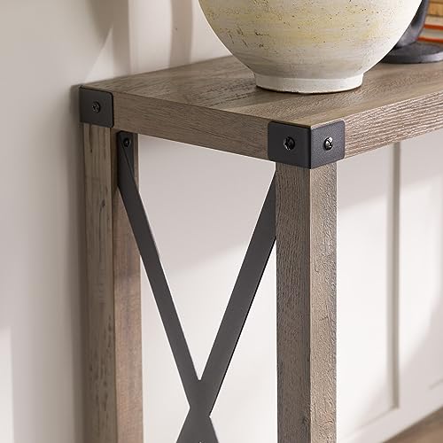 Sedalia Modern Farmhouse Metal X Entry Table, 46 Inch, Grey