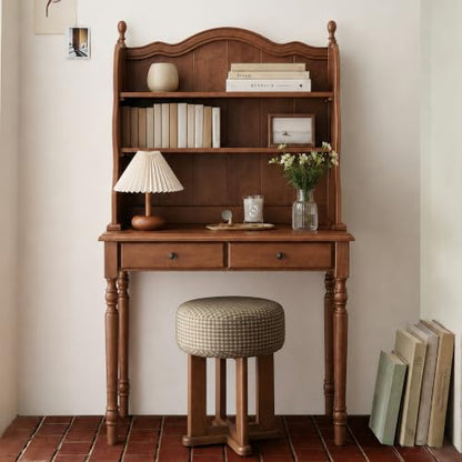 Mid-Century Desk with 2 Drawers, Hutch and Storage Shelves, view 8