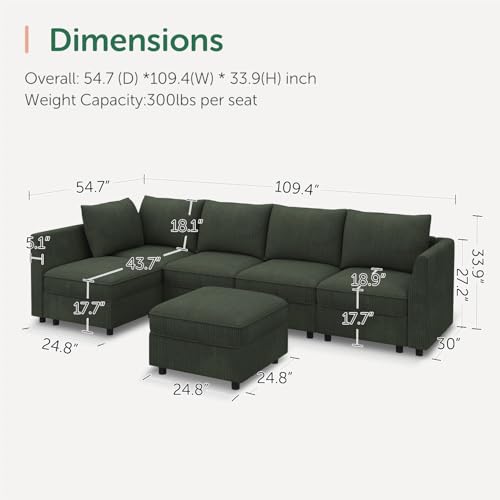 Modular Sectional Sleeper Sofa Green Couch L Shaped Sectional Sofa with Storage, Convertible Couches for Living Room - Green