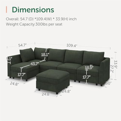 Modular Sectional Sleeper Sofa Green Couch L Shaped Sectional Sofa with Storage, Convertible Couches for Living Room - Green