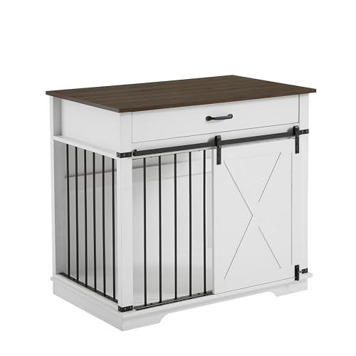 Wooden Dog Cage Furniture Style Farmhouse Dog Crate Side End Table Indoor Dog, view 8