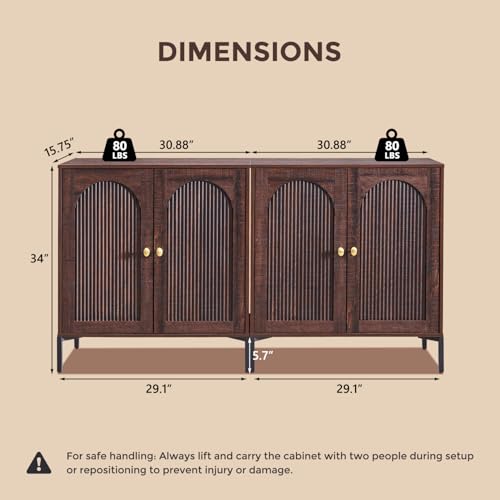 61.75" W Modern Arched Sideboard Buffet Cabinet with Storage, Brown, view 3