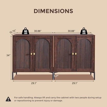 61.75" W Modern Arched Sideboard Buffet Cabinet with Storage, Brown, view 3