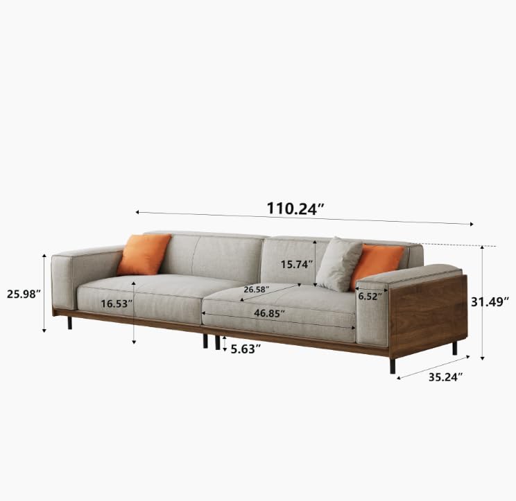 Modern 4-Seater Upholstered Fabric Sofa for Living Room, 111.8", view 3