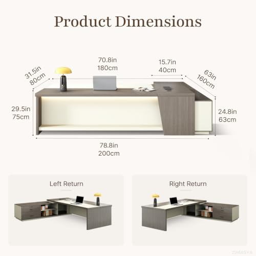 79 Inch L Shaped Executive Office Desk with Storage Cabinet, view 3