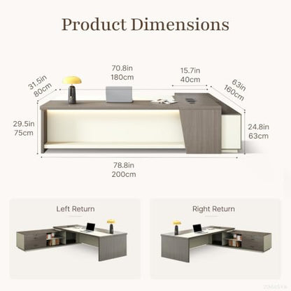 79 Inch L Shaped Executive Office Desk with Storage Cabinet, view 3