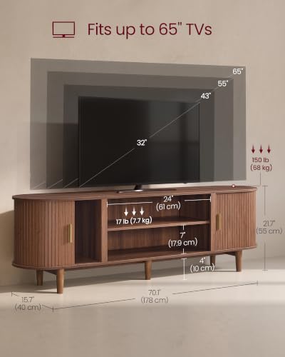 70 Inch TV Stand, Mid Century Entertainment Center with Storage, view 3