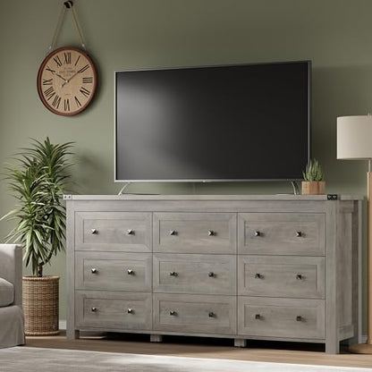 9-Drawer Dresser, Modern Wooden Storage Chest of Drawers, Dresser TV Stand, view 6