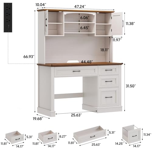 Farmhouse 67" H Executive Desk with Hutch, LED Light and Charging Station, view 3