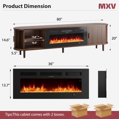 80″ Fluted Fireplace TV Stand, view 3