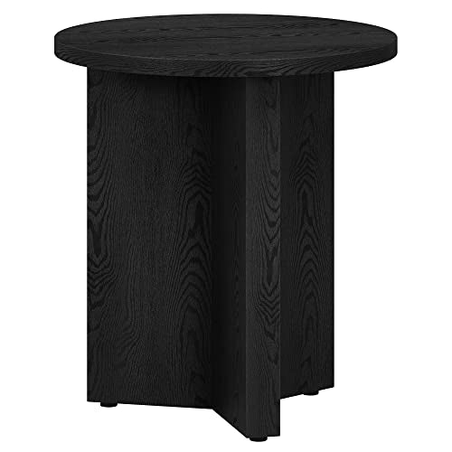 20" Wide Round Side Table in Black Grain, for Home, Living Room, Bedroom, Entertainment or Office
