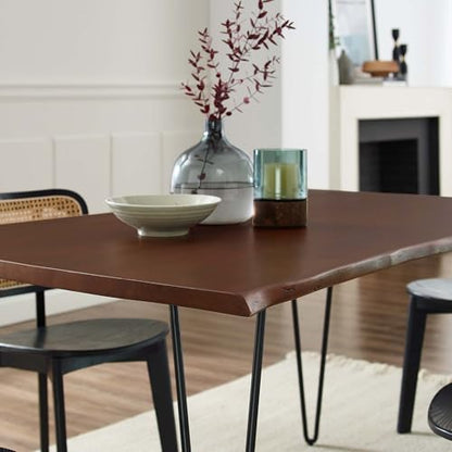 Henley Dining Table 60 Inch Live Edge Acacia Wood Black Walnut Finish Modern Kitchen Room Entertaining Home Furniture Quality Stylish Elegant Durable Refined