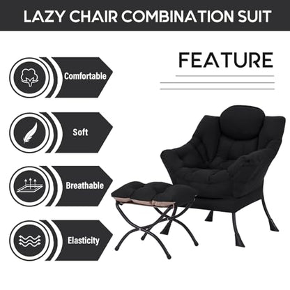 Lazy Chair with Ottoman, Comfy Accent Reading Chair, Black, view 6