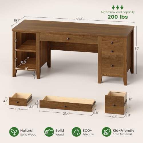 Solid Pine Wood Computer Desk, view 3