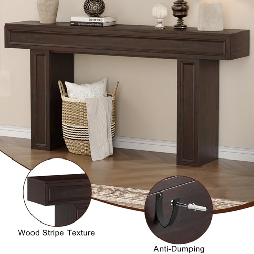 63 Inch Narrow Console Table, Sofa Table Behind Couch, Farmhouse Wooden Entryway Table for Living Room & Hallway (Cherry)