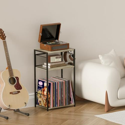 3 Tier End Table, Record Player Stand with Storage Up to 100 Albums, view 5